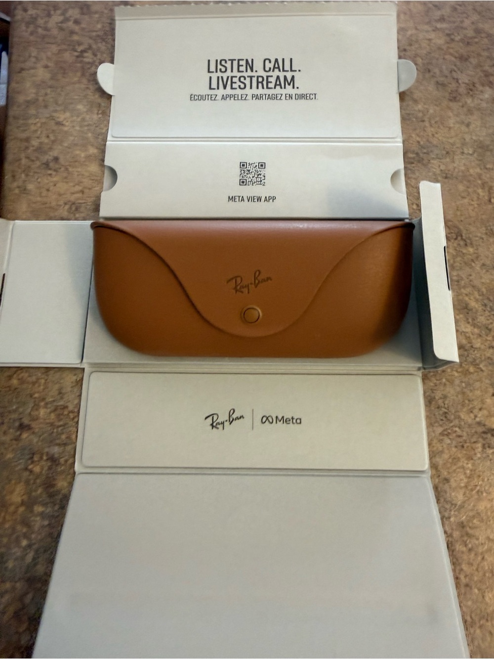 Ray-Ban Brown Leather Sunglasses Case - Snap Closure